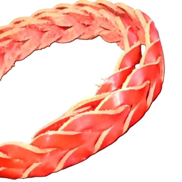 Vintage Ladies Braided Red Leather Belt with Brass Buckle from Turkey Small - Picture 8 of 8